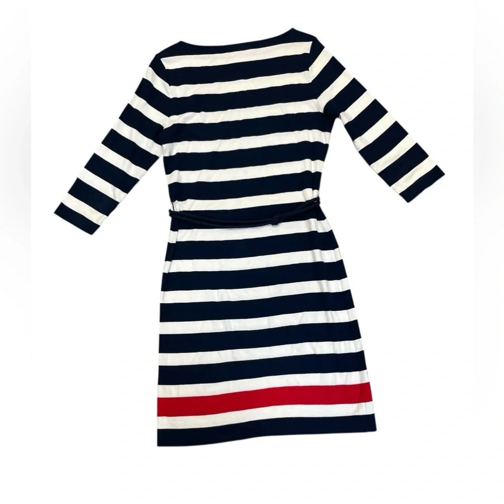 Lauren Ralph Lauren Petite Striped 3/4 Sleeve Striped Belted Dress - Picture 2 of 6